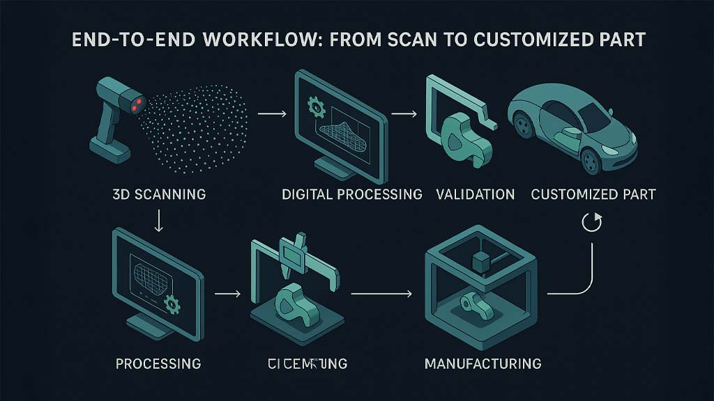 Infografik zeigt End-to-End Workflow von 3D-Scanning bis Fertigung