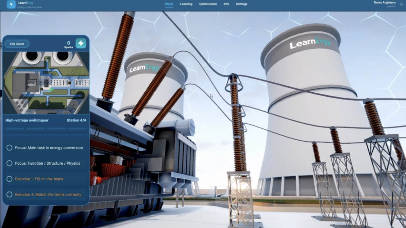 Industrial learning environment with interactive 3D energy system and gamified training interface