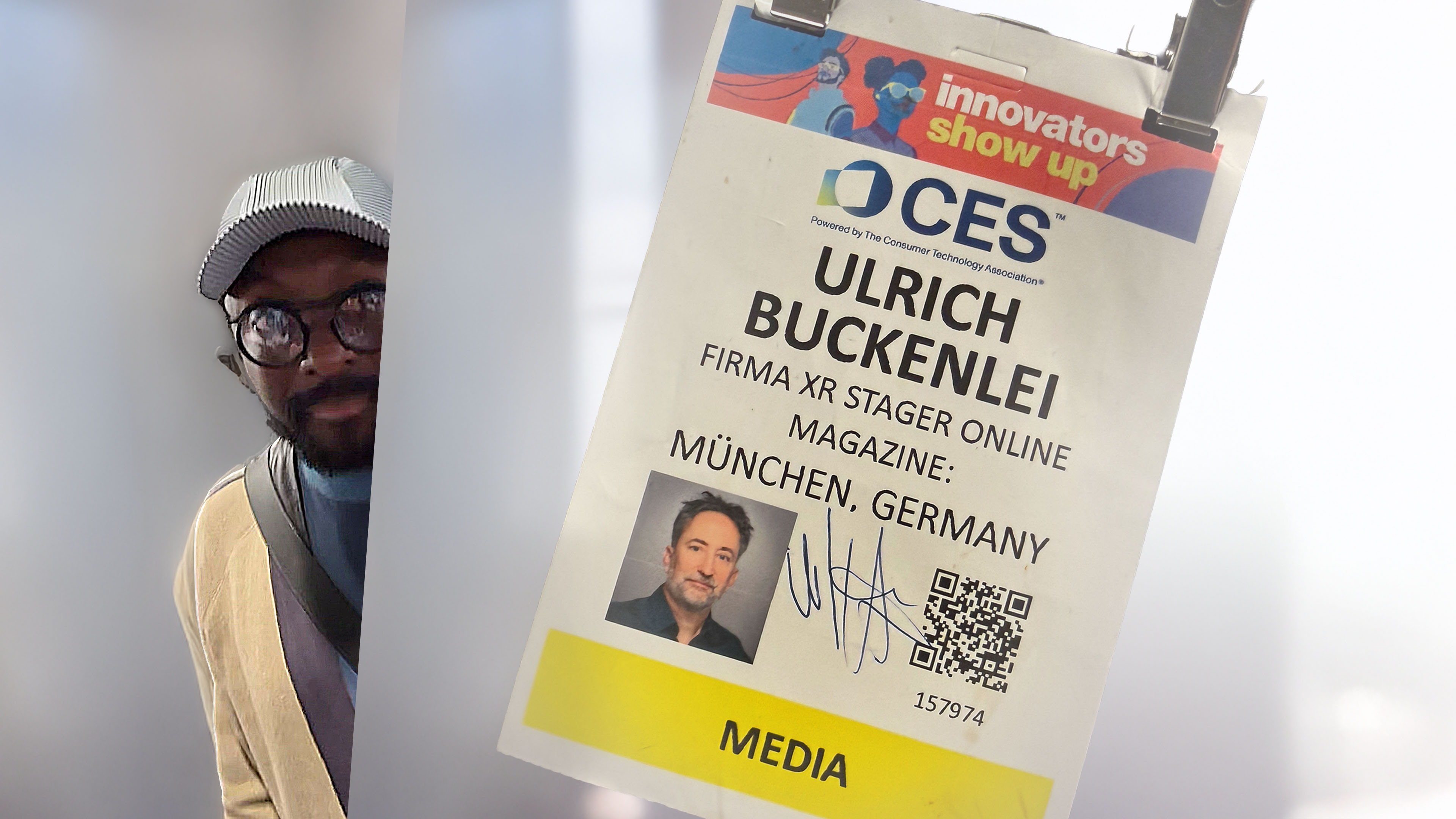 Media Badge von Ulrich Buckenlei mit Autogramm von will.i.am auf der CES 2026