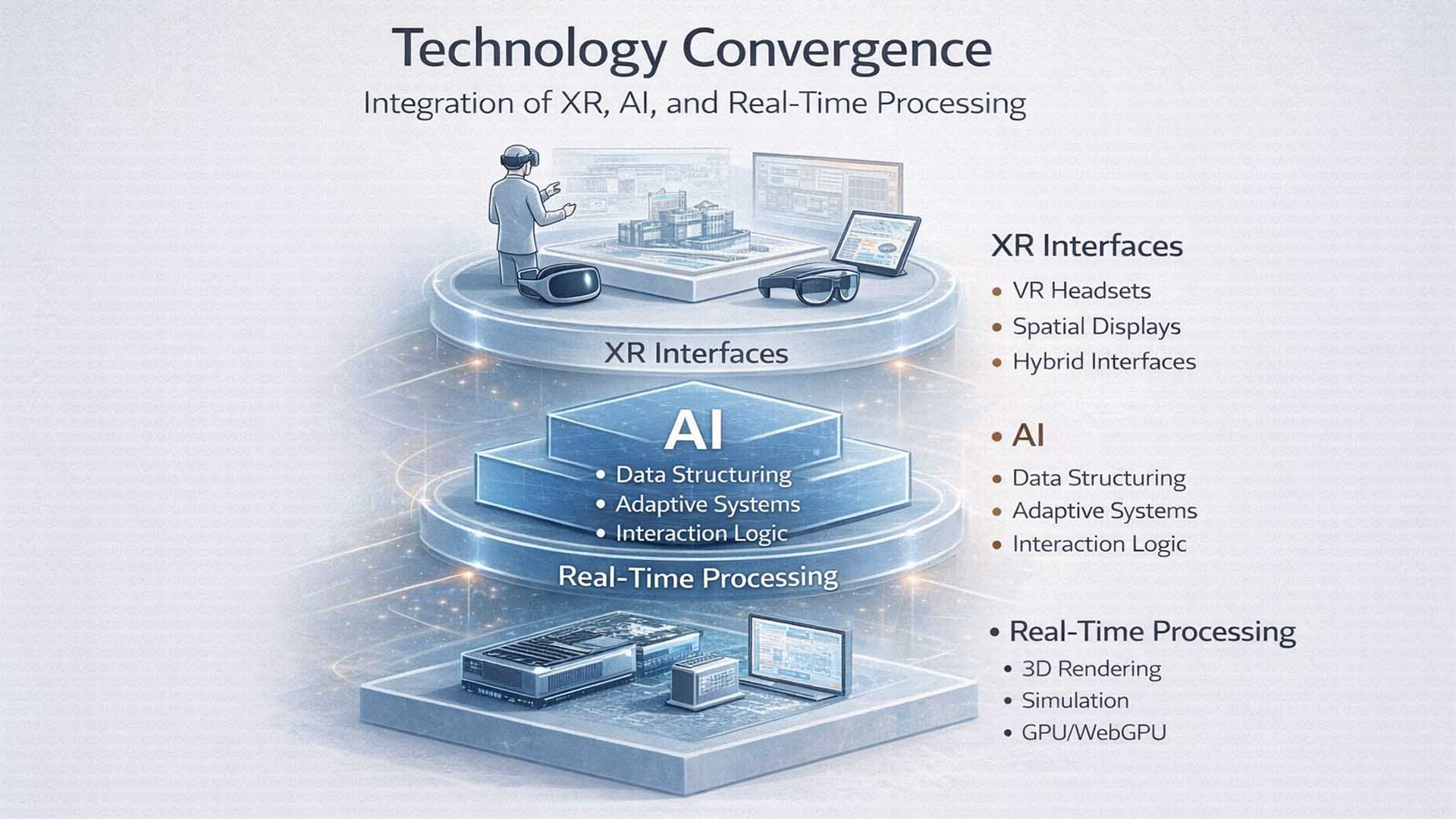 Technologie-Stack aus XR, AI und Echtzeitverarbeitung als integriertes Systemmodell