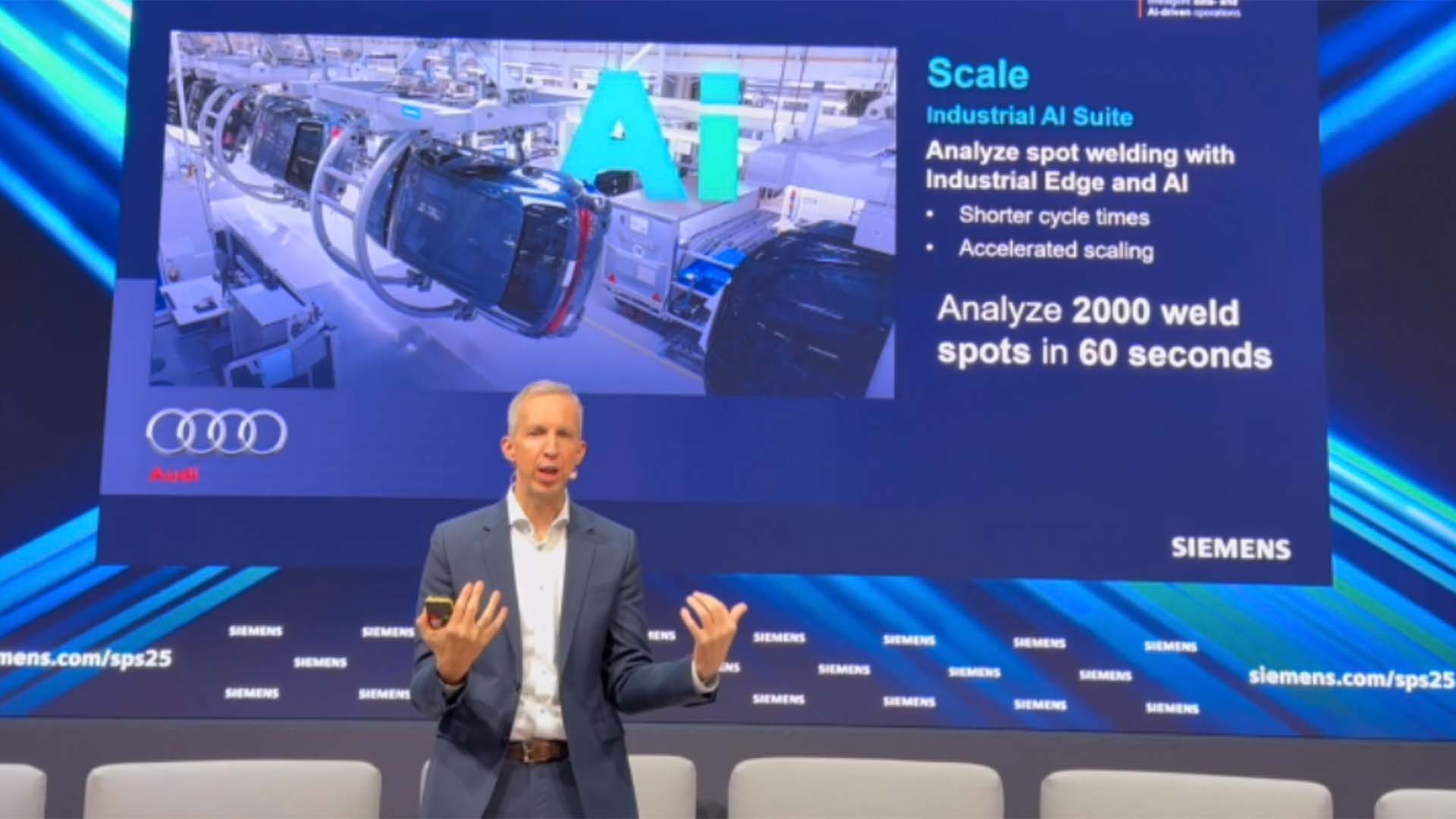 Rainer Brehm presenting Industrial AI strategy at Siemens SPS 2025