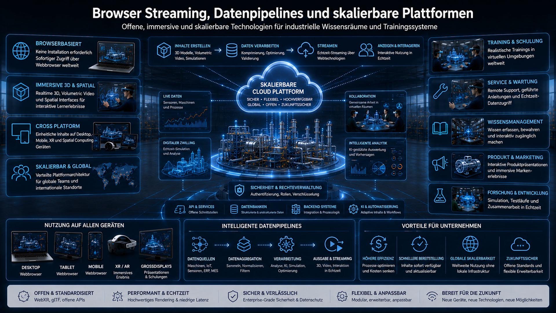 Browserbasierte immersive Plattform für industrielle Wissensvermittlung und Realtime 3D Streaming