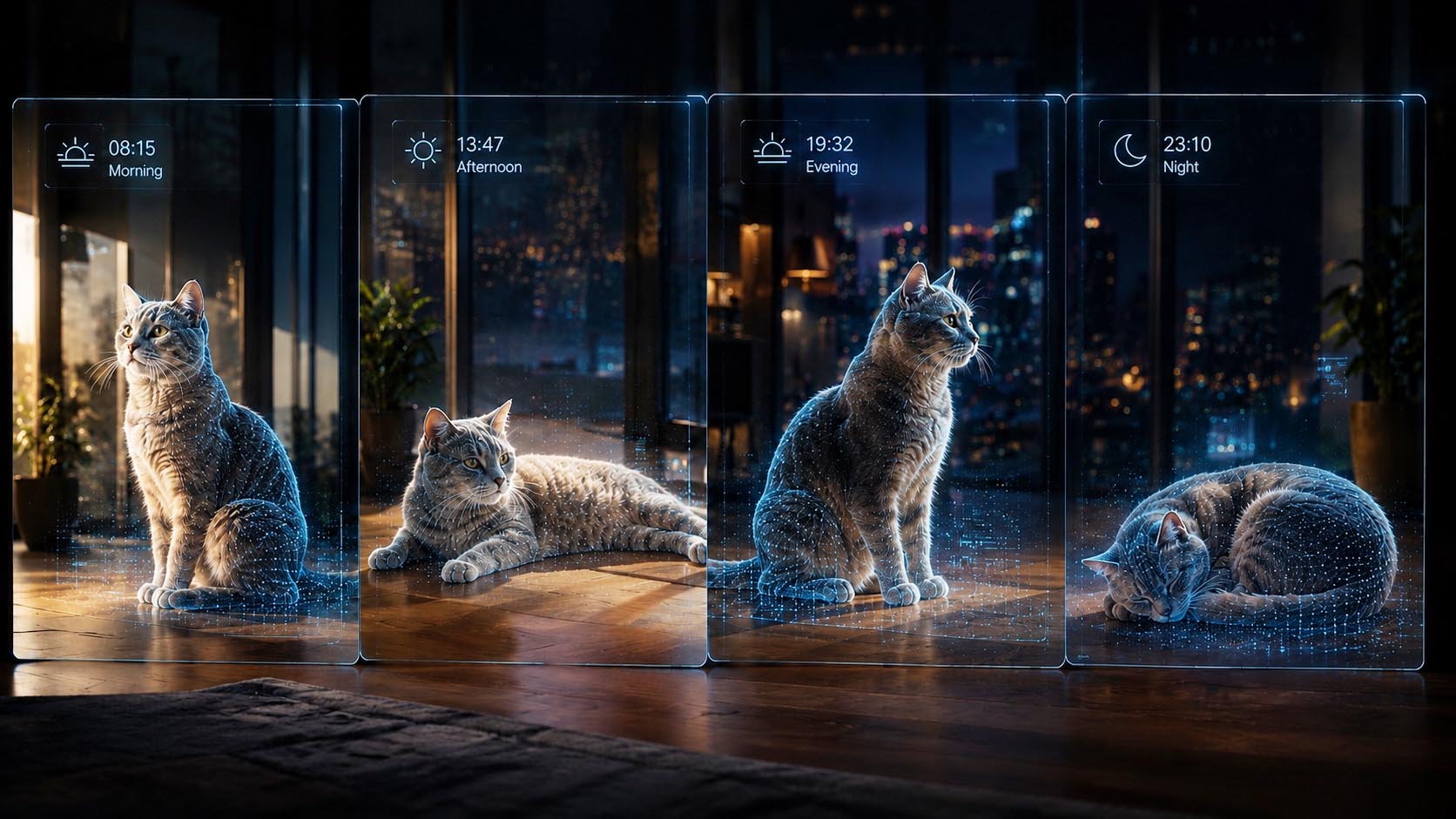 Digitale Katze mit KI gesteuertem Tagesrhythmus