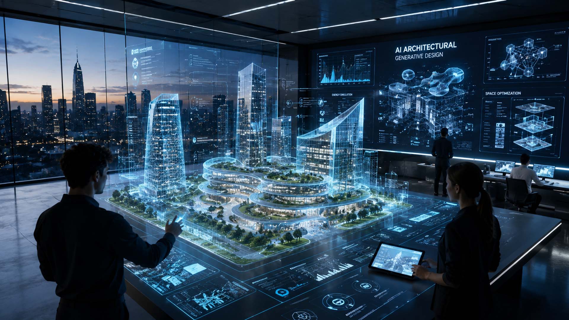 Adaptive Medienfassade in futuristischer Stadtarchitektur