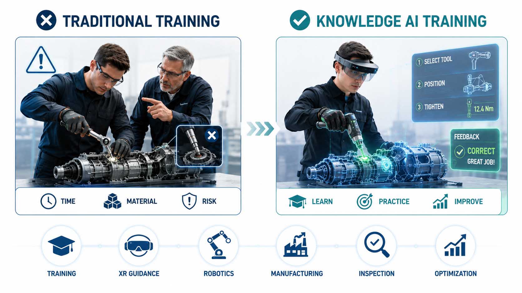 Vergleich zwischen klassischem Training und KI-gestütztem Knowledge-AI-Training